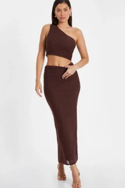 Quiz Brown Glitter Mesh Midaxi Skirt Discount