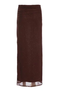 Quiz Brown Glitter Mesh Midaxi Skirt Discount