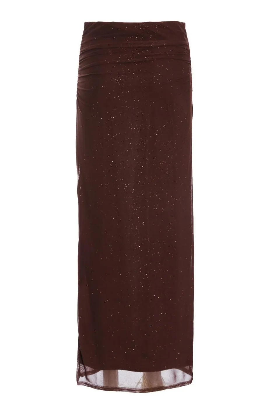 Quiz Brown Glitter Mesh Midaxi Skirt Discount