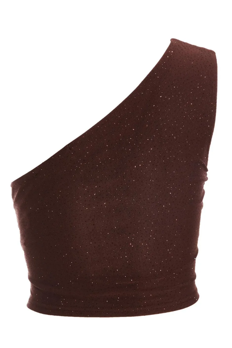 Quiz Brown Glitter Mesh One Shoulder Crop Top Clearance