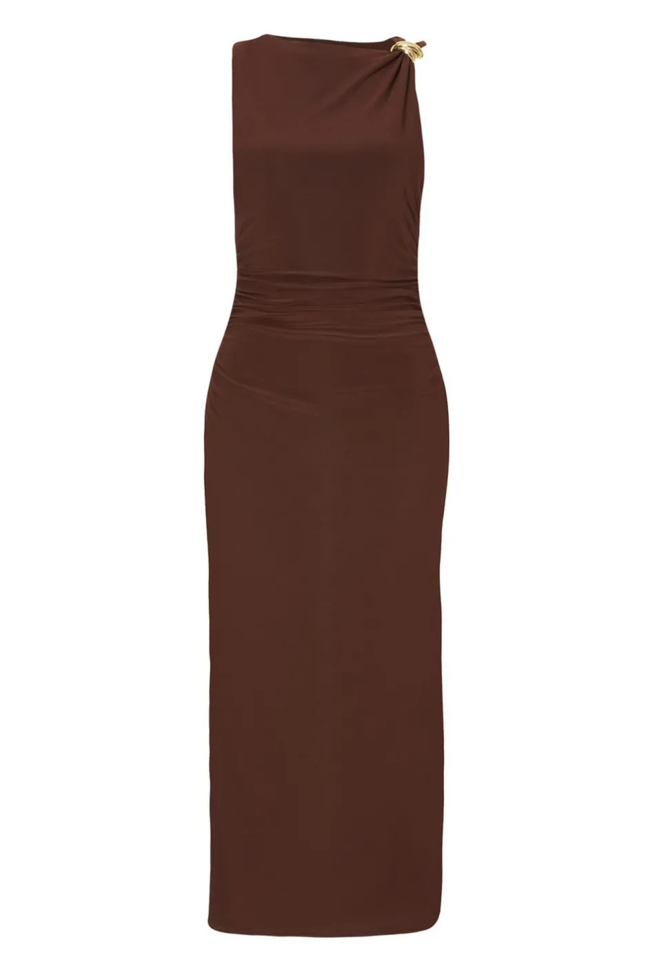 Quiz Gold Buckle Midaxi Dress Brown New
