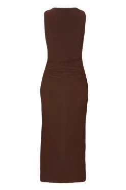 Quiz Gold Buckle Midaxi Dress Brown New