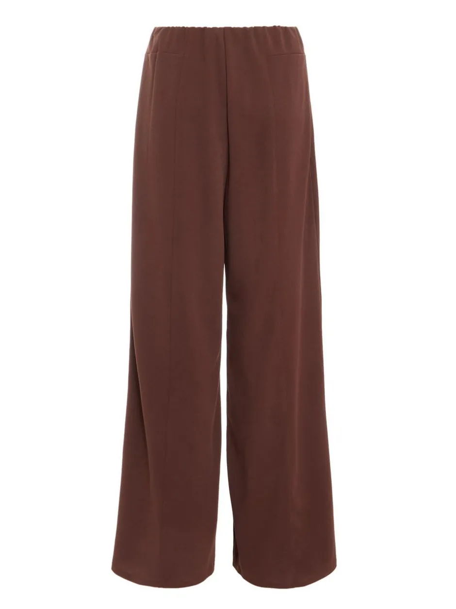 Quiz High Waist Wide Leg Trousers Brown Outlet