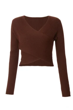 Quiz Brown Knit Crossover Cropped Jumper New