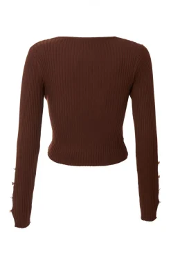 Quiz Brown Knit Crossover Cropped Jumper New