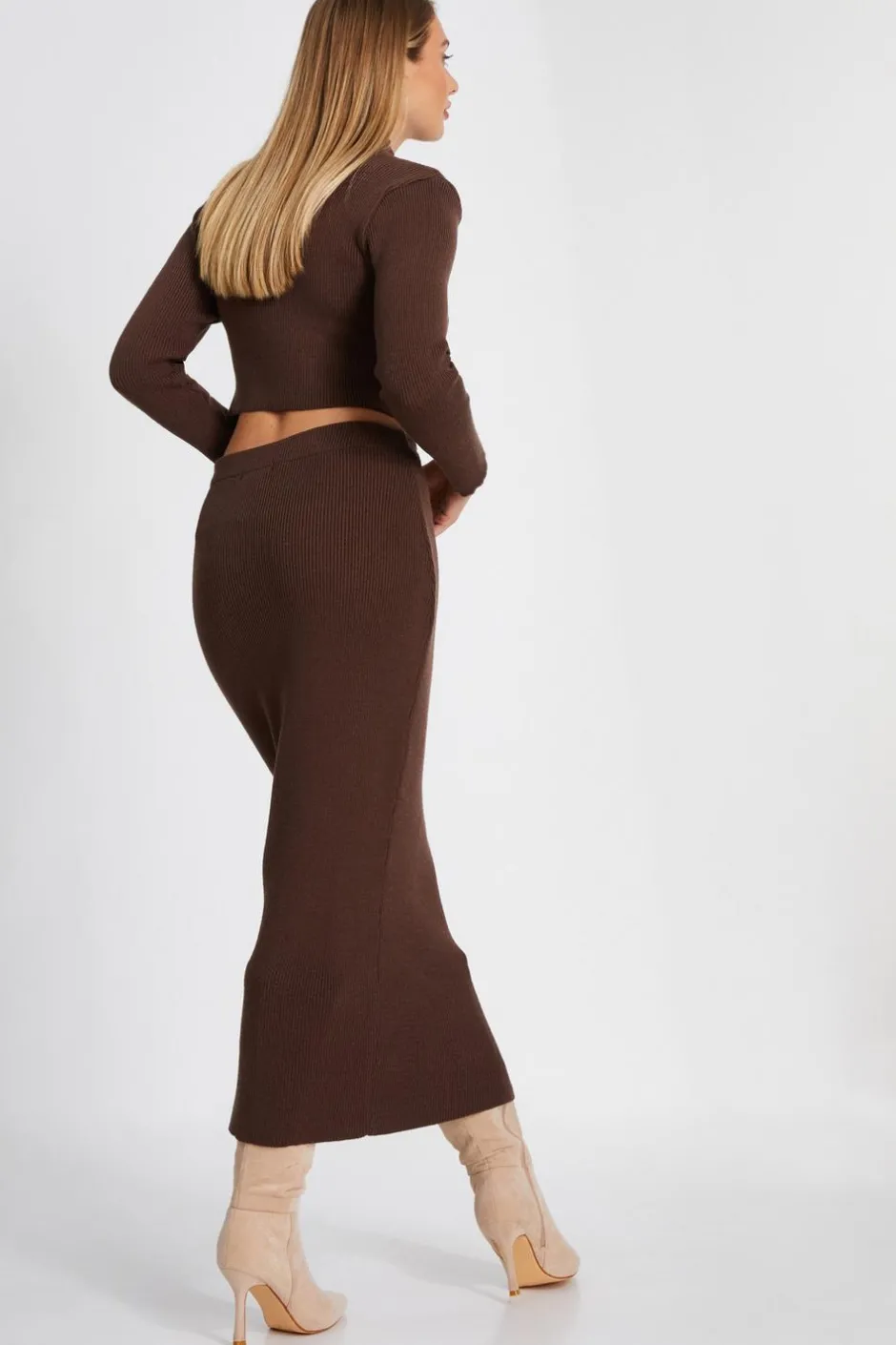 Quiz Knit Midaxi Skirt Brown