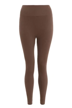 Quiz Knit Ribbed Leggings Brown New