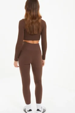 Quiz Knit Ribbed Leggings Brown New
