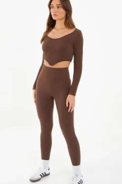 Quiz Knit Ribbed Leggings Brown New