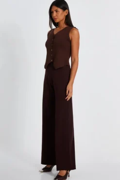 Quiz Knit Wide Leg Trousers Brown Online
