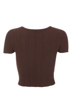 Quiz Brown Knitted Button Detail Top Outlet