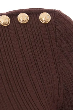 Quiz Brown Knitted Button Detail Top Outlet
