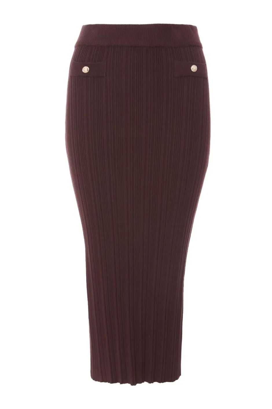 Quiz Brown Knitted Button Detail Skirt Clearance