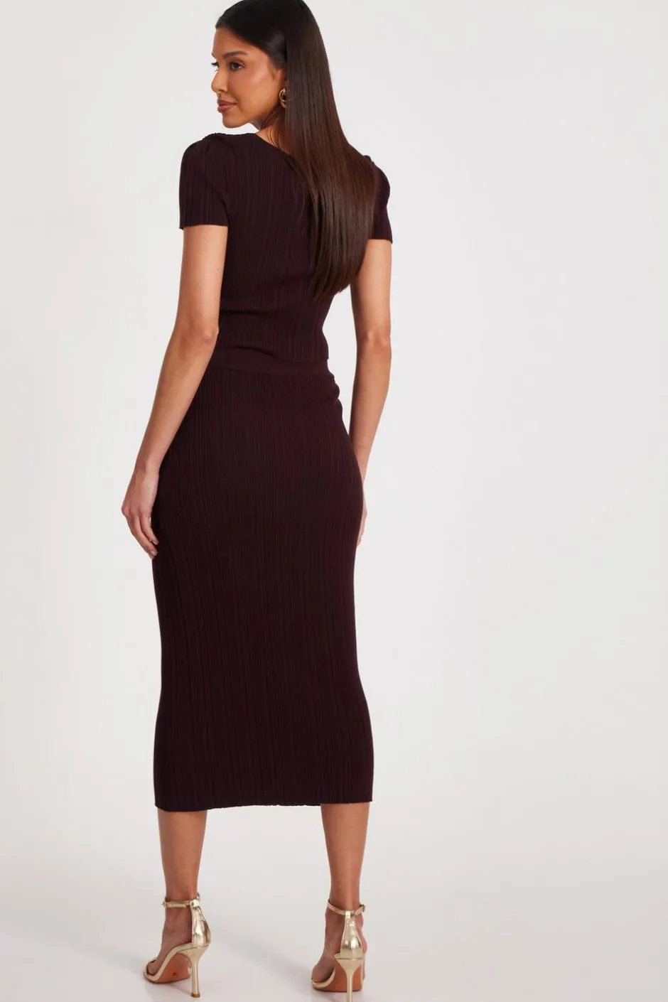 Quiz Brown Knitted Button Detail Skirt Clearance