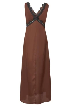Quiz Brown Lace Trim Midaxi Dress