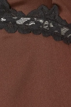Quiz Brown Lace Trim Midaxi Dress