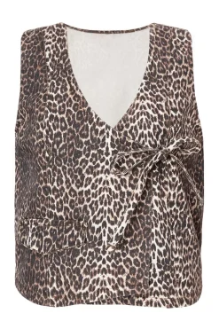 Quiz Brown Leopard Print Denim Waistcoat Clearance