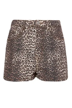 Quiz Brown Leopard Print Denim Shorts