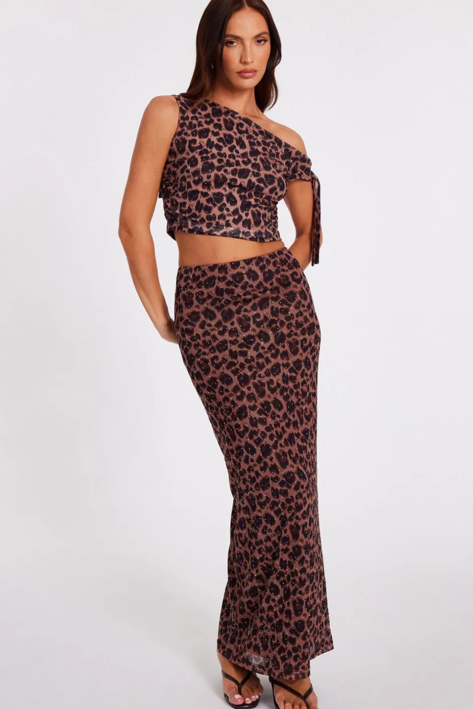 Quiz Brown Leopard Print Maxi Skirt New
