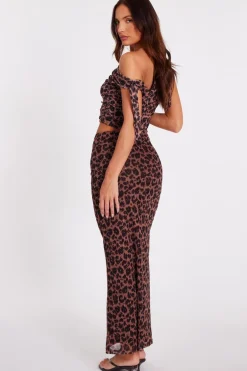 Quiz Brown Leopard Print Maxi Skirt New
