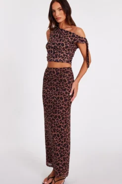 Quiz Brown Leopard Print Maxi Skirt New