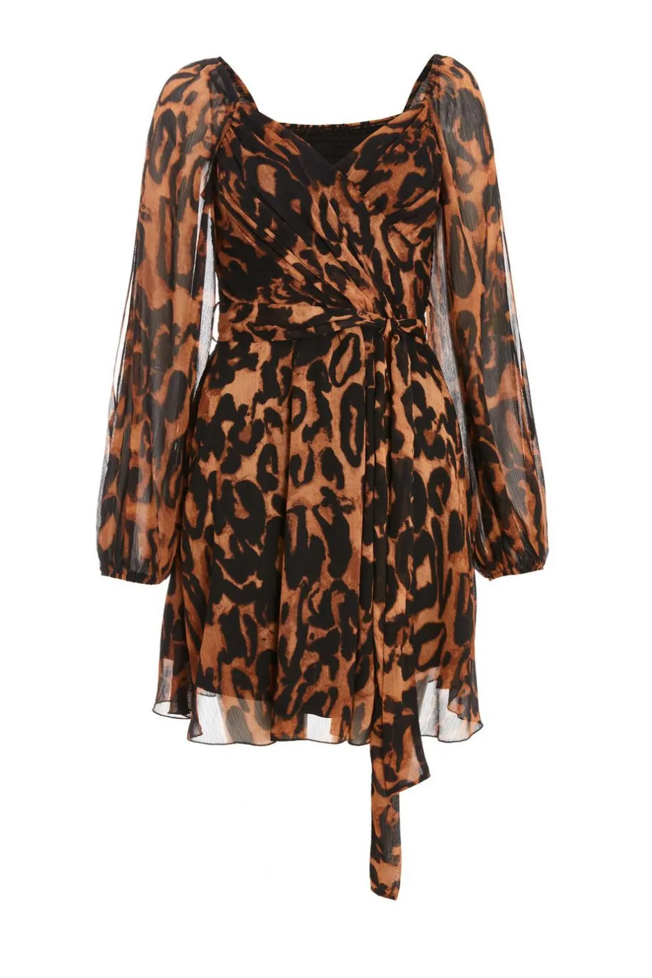 Quiz Brown Leopard Print Open Sleeve Skater Dress New