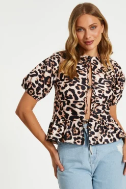 Quiz Brown Leopard Print Tie Top Best
