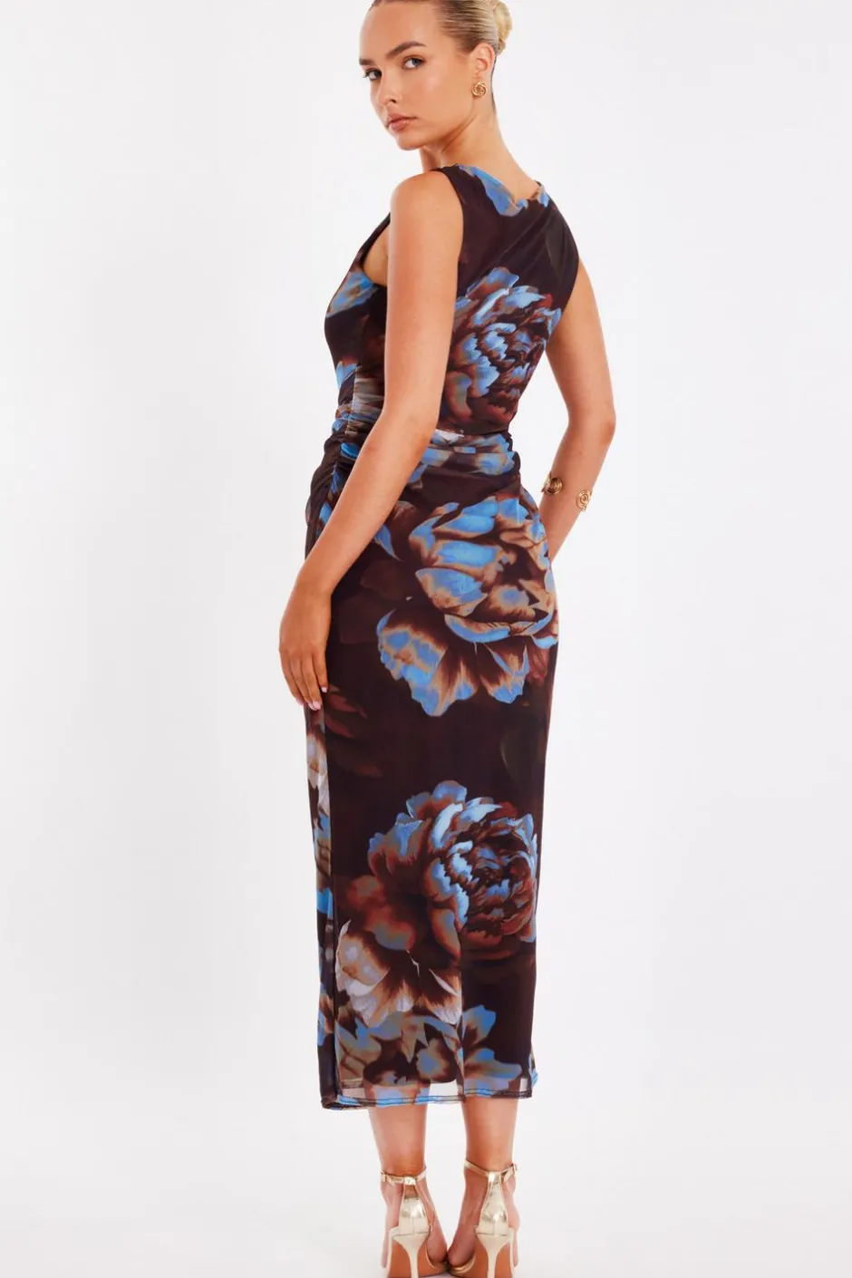 Quiz Brown Mesh Floral Midaxi Dress Hot