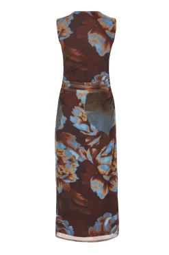 Quiz Brown Mesh Floral Midaxi Dress Hot