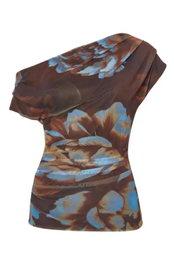 Quiz Brown Mesh Floral Top Online