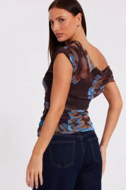 Quiz Brown Mesh Floral Top Online