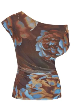 Quiz Brown Mesh Floral Top Online