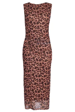 Quiz Brown Mesh Leopard Print Midi Dress