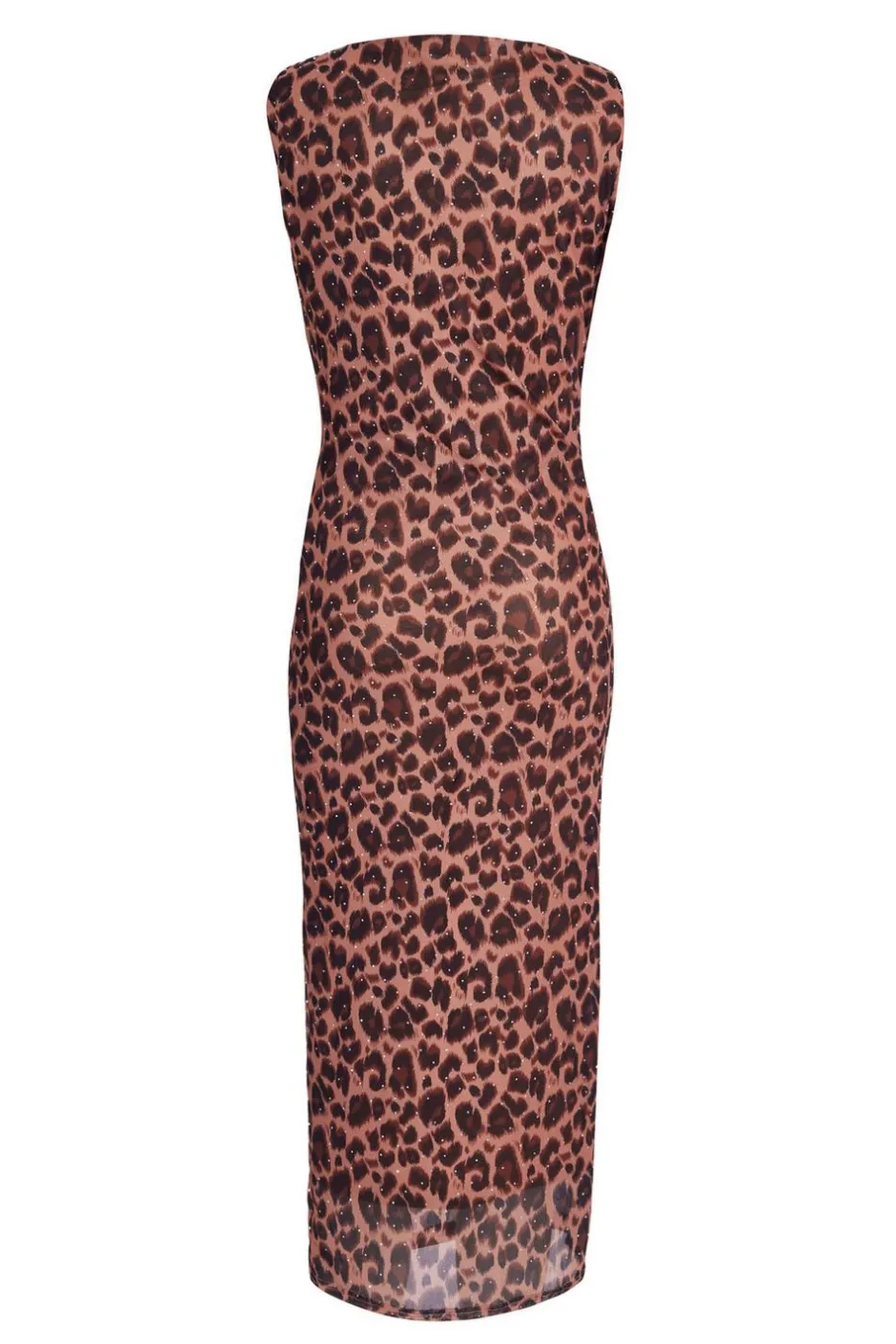 Quiz Brown Mesh Leopard Print Midi Dress