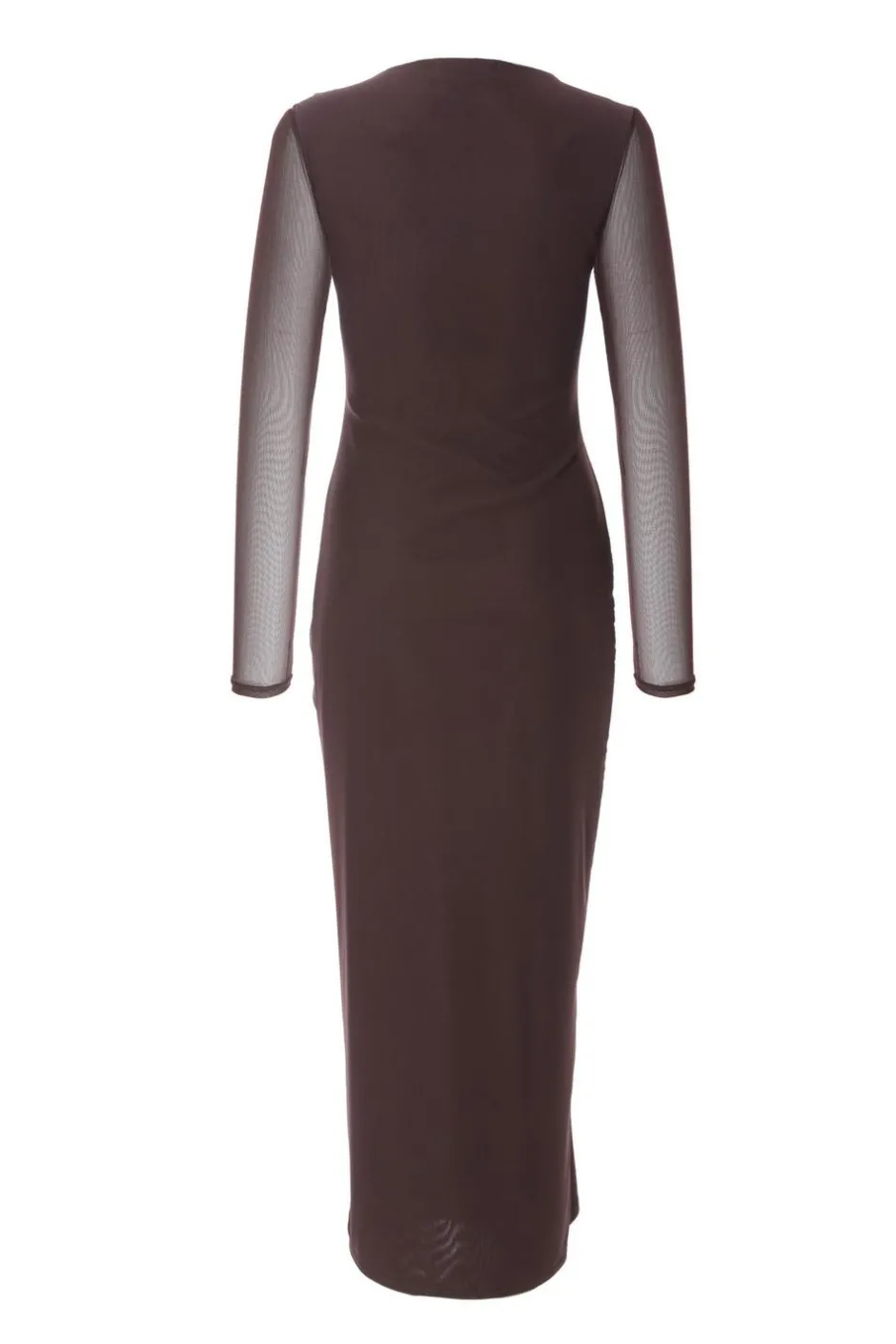 Quiz Mesh Long Sleeve Midaxi Dress Brown Outlet