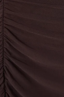 Quiz Mesh Long Sleeve Midaxi Dress Brown Outlet