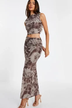 Quiz Brown Mesh Marble Print Midaxi Skirt Hot