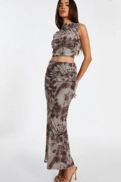 Quiz Brown Mesh Marble Print Midaxi Skirt Hot