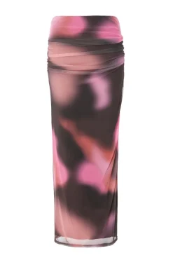 Quiz Mesh Marble Print Maxi Skirt Brown Hot