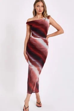 Quiz Brown Mesh Ombre Midaxi Dress Online