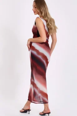 Quiz Brown Mesh Ombre Midaxi Dress Online