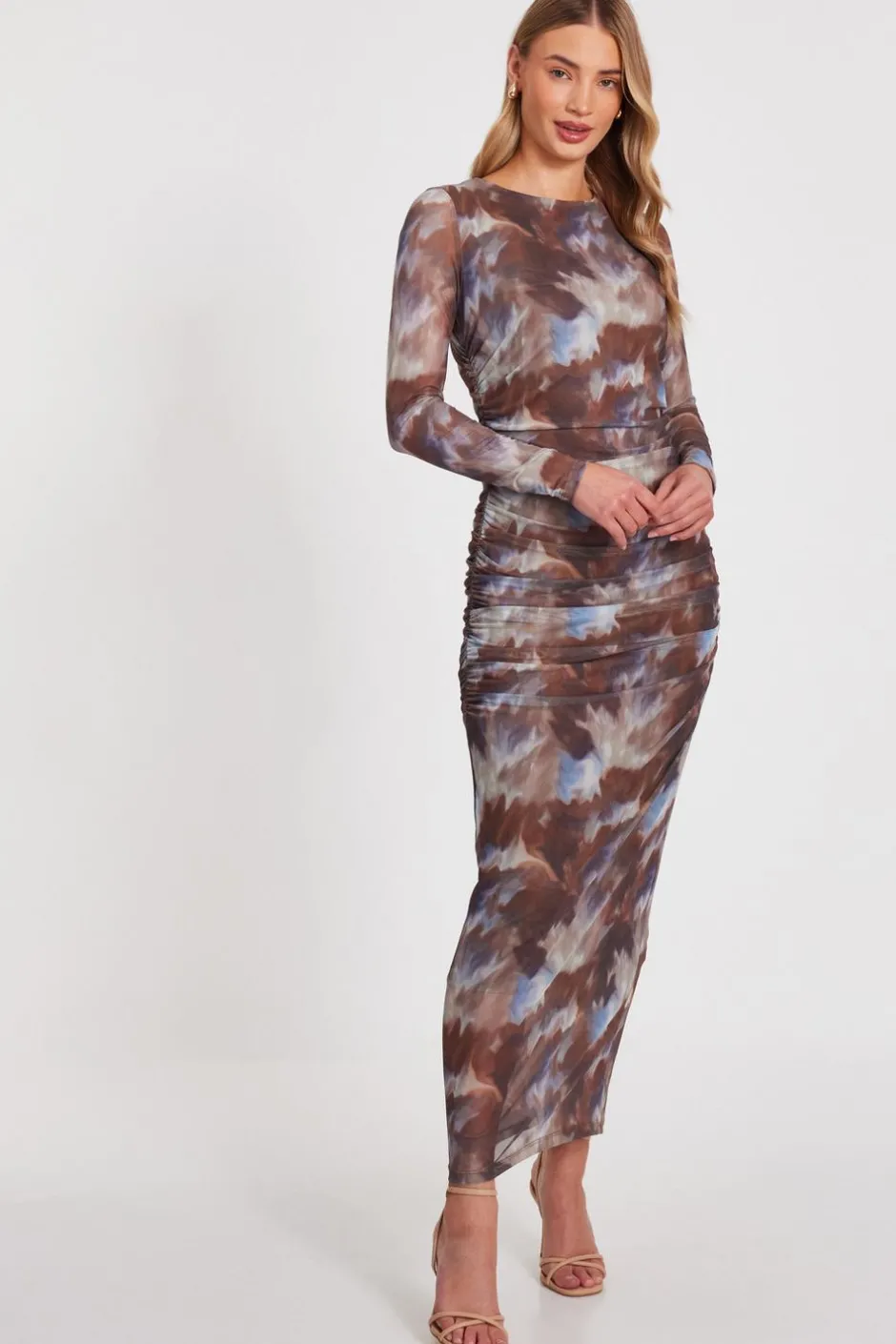 Quiz Brown Mesh Printed Midaxi Dress Best