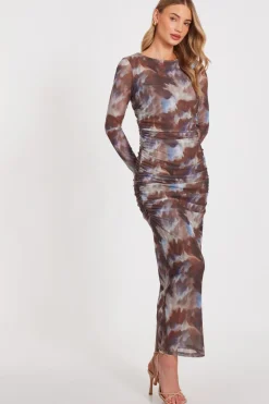 Quiz Brown Mesh Printed Midaxi Dress Best