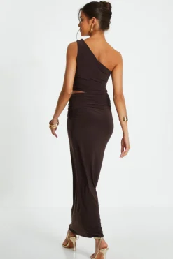 Quiz One Shoulder Crop Top Brown Clearance