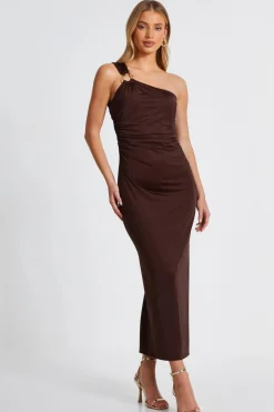 Quiz Brown One Shoulder Midaxi Dress New