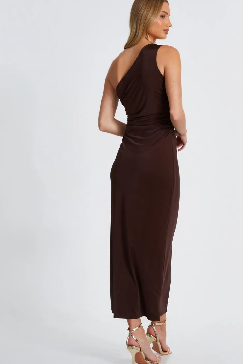 Quiz Brown One Shoulder Midaxi Dress New