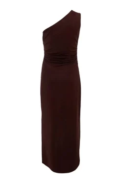 Quiz Brown One Shoulder Midaxi Dress New