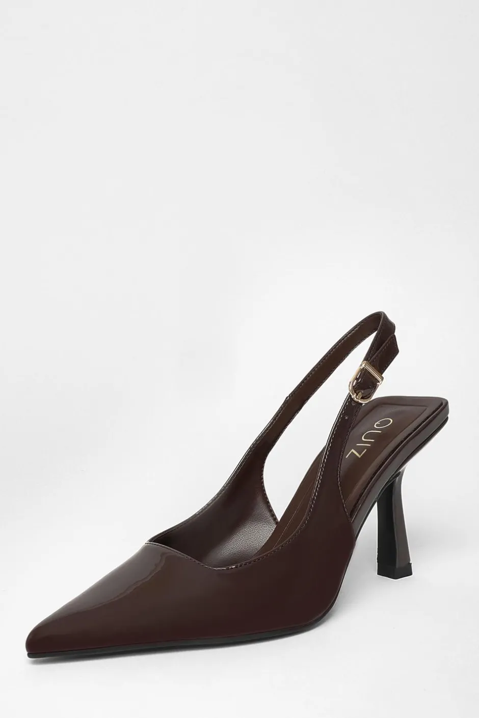 Quiz Patent Sling Back Court Heels Brown Discount