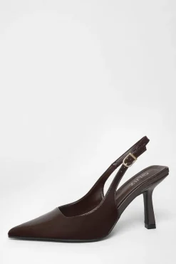 Quiz Patent Sling Back Court Heels Brown Discount