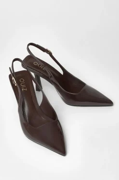 Quiz Patent Sling Back Court Heels Brown Discount